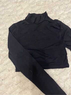 Free People Black Turtleneck Cropped Long-Sleeve Top